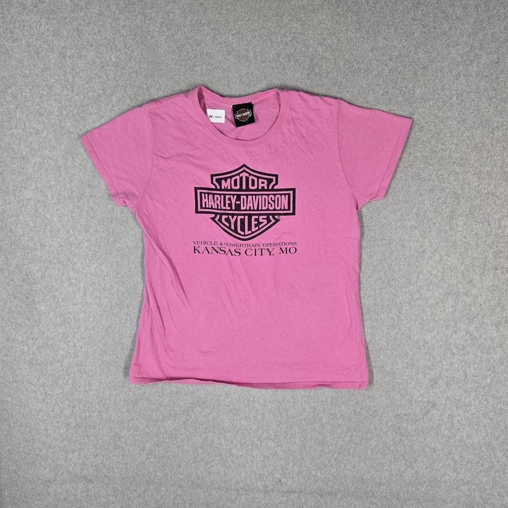 Harley-Davidson Women Shirt L Pink Graphic Kansas City MO Short Sleeve